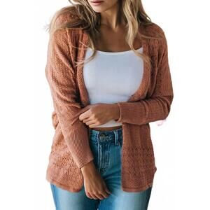 NEW LITTLE DAISY CLOSET big dreams open front knitted crochet cardigan in brown